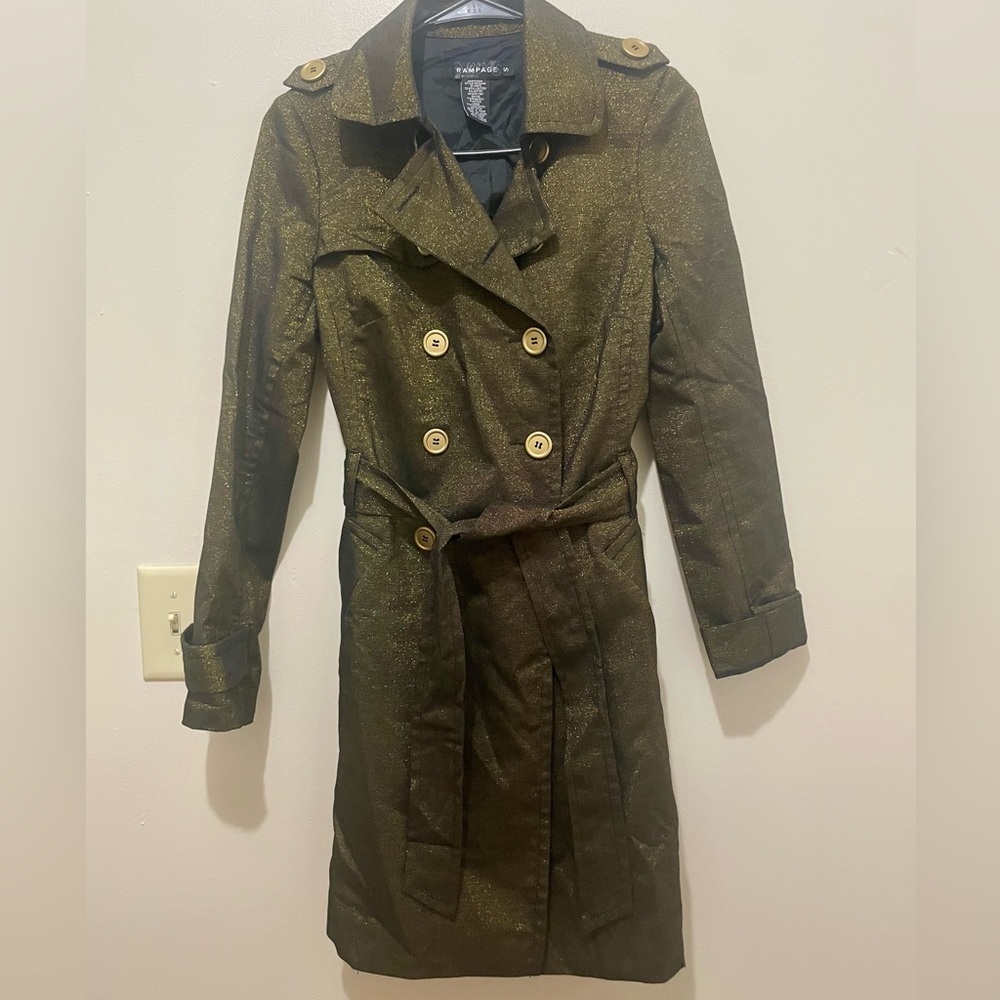 Rampage Dark-Gold Double-Breasted Trench Coat